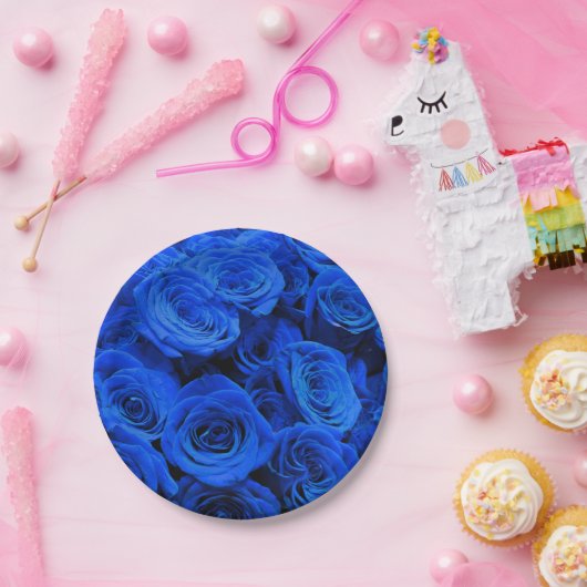 Elegant blauw roos blauw bloemblauw papieren bordje (Feest)