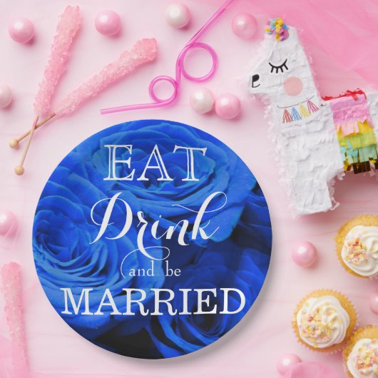 Elegant blauw roos blauw bloemblauw papieren bordje (Feest)