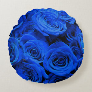 Elegant blauw roos blauw bloemblauw rond kussen