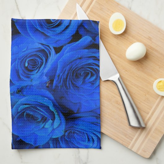 Elegant blauw roos blauw bloemblauw theedoek (Quarter Fold)
