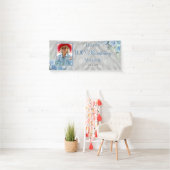 Elegant Blauw Roos Bloemen 100ste Verjaardagsfeest Spandoek (Insitu)