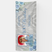 Elegant Blauw Roos Bloemen 100ste Verjaardagsfeest Spandoek (Verticaal)