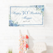 Elegant Blauw Roos Bloemen Lijst 30ste Verjaardags Spandoek (Insitu)