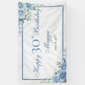Elegant Blauw Roos Bloemen Lijst 30ste Verjaardags Spandoek (Verticaal)