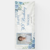 Elegant Blauw Roos Bloemen Lijst 30ste Verjaardags Spandoek (Verticaal)