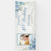 Elegant Blauw Roos Bloemen Lijst 40ste Verjaardags Spandoek (Verticaal)