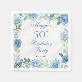 Elegant Blauw Roos Bloemen Lijst 50ste Verjaardags Servet