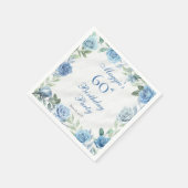 Elegant Blauw Roos Bloemen Lijst 60ste Verjaardags Servet (Hoek)