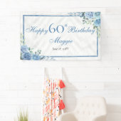Elegant Blauw Roos Bloemen Lijst 60ste Verjaardags Spandoek (Insitu)