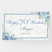 Elegant Blauw Roos Bloemen Lijst 70ste Verjaardags Spandoek (Horizontaal)