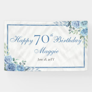 Elegant Blauw Roos Bloemen Lijst 70ste Verjaardags Spandoek