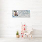 Elegant Blauw Roos Bloemen Lijst 70ste Verjaardags Spandoek (Insitu)