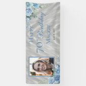Elegant Blauw Roos Bloemen Lijst 70ste Verjaardags Spandoek (Verticaal)