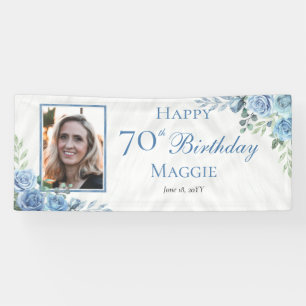 Elegant Blauw Roos Bloemen Lijst 70ste Verjaardags Spandoek