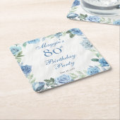 Elegant Blauw Roos Bloemen Lijst 80ste Verjaardags Kartonnen Onderzetters (Schuin)