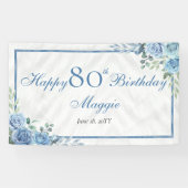 Elegant Blauw Roos Bloemen Lijst 80ste Verjaardags Spandoek (Horizontaal)