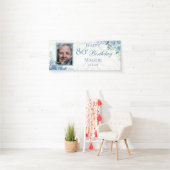 Elegant Blauw Roos Bloemen Lijst 80ste Verjaardags Spandoek (Insitu)