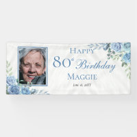 Elegant Blauw Roos Bloemen Lijst 80ste Verjaardags