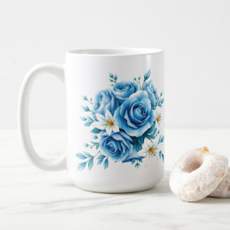 Elegant blauw Roos bloemwerk Koffiemok