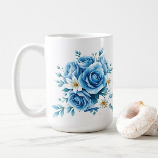 Elegant blauw Roos bloemwerk Koffiemok (Met donut)
