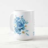 Elegant blauw Roos bloemwerk Koffiemok (Voorkant links)