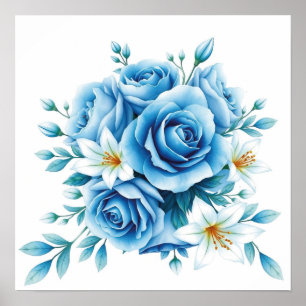 Elegant blauw Roos bloemwerk Poster