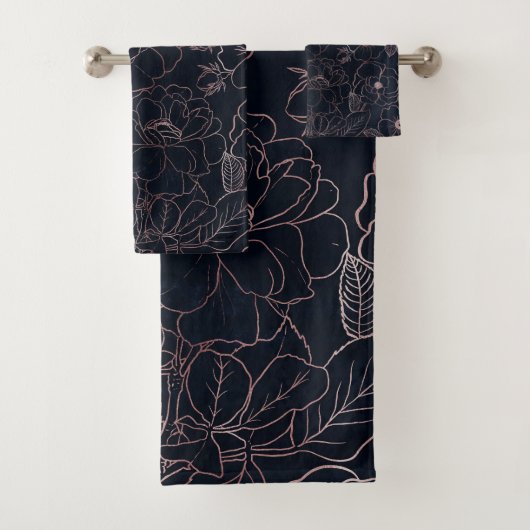 Elegant Blauw Roos Gouden Rozen Bloemen Bad Handdoek (Insitu)