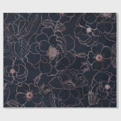 Elegant Blauw Roos Gouden Rozen Bloemen Cadeaupapier (Vlak)