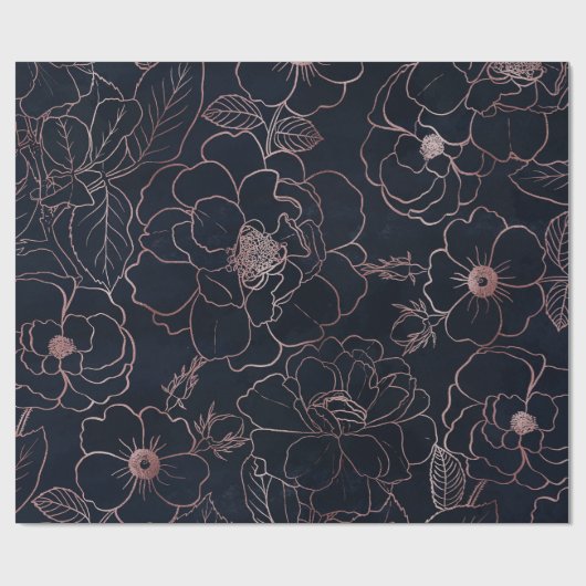 Elegant Blauw Roos Gouden Rozen Bloemen Cadeaupapier (Vlak)