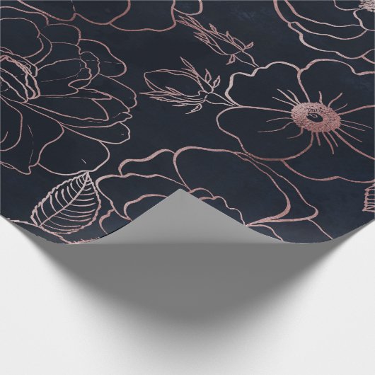 Elegant Blauw Roos Gouden Rozen Bloemen Cadeaupapier (Hoek)