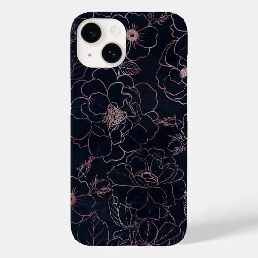 Elegant Blauw Roos Gouden Rozen Bloemen Case-Mate iPhone Case (Achterkant)