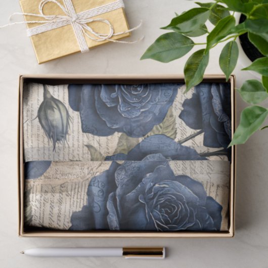  Elegant Blauw Roos Tissue Papier (Geschenk)