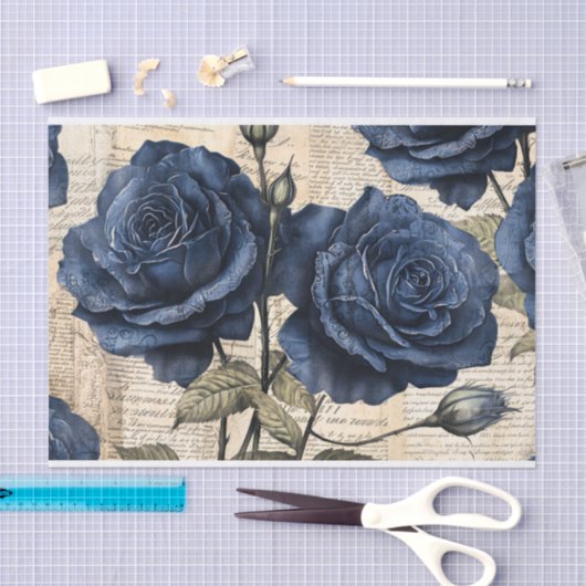  Elegant Blauw Roos Tissue Papier (Craft)