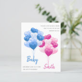 Elegant blauw roze ballonvarken onthullen uitnodig (Staand voorkant)