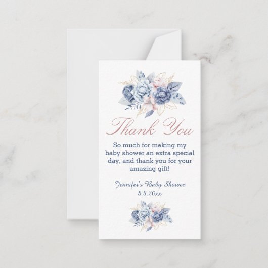 Elegant Blauw Roze Bloem Dank u Geslacht Modern Notitiekaartje (Voorkant)