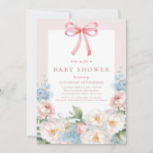 Elegant Blauw Roze Bloemen Bow Baby shower Kaart (Voorkant)