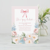 Elegant Blauw Roze Bloemen Bow Vrijgezellenfeest B Kaart (Staand voorkant)