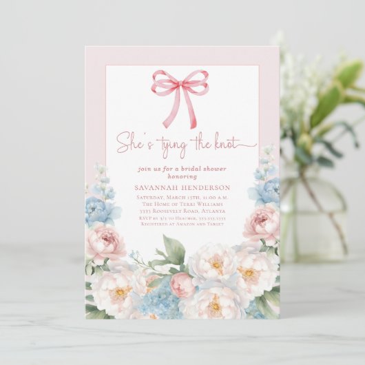 Elegant Blauw Roze Bloemen Bow Vrijgezellenfeest B Kaart (Staand voorkant)