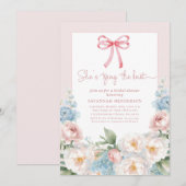 Elegant Blauw Roze Bloemen Bow Vrijgezellenfeest B Kaart (Voorkant / Achterkant)