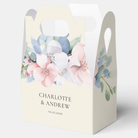 Elegant Blauw Roze Bloemen Bruiloft Bedankdoosjes (Geopend)