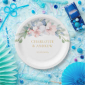 Elegant Blauw Roze Bloemen Bruiloft Papieren Bordje (Feest)