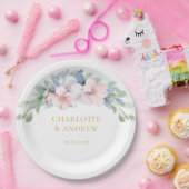 Elegant Blauw Roze Bloemen Bruiloft Papieren Bordje (Feest)