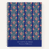 Elegant Blauw Roze Bloemen  gestreept Notitieboek (Voorkant)