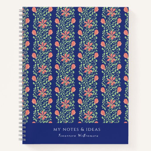 Elegant Blauw Roze Bloemen  gestreept Notitieboek (Voorkant)
