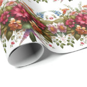 Elegant blauw roze bloemeninpakpapier cadeaupapier (Rol Hoek)