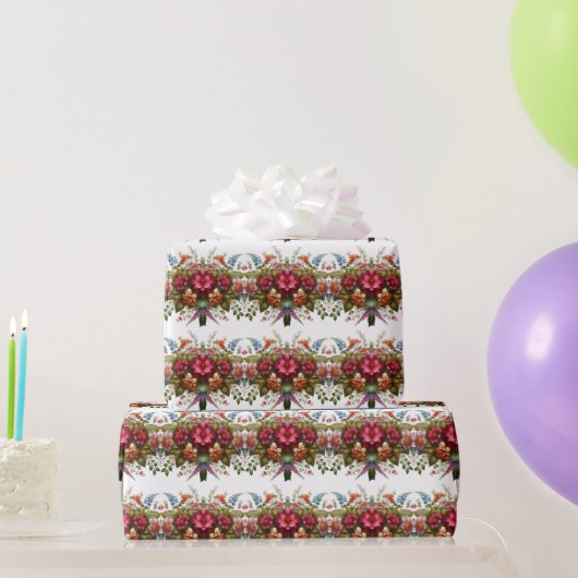 Elegant Blauw Roze Bloemig Inpakpapier (Feestgeschenken)