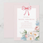 Elegant Blauw Roze Bow Bloemen Baby shower Kaart (Voorkant / Achterkant)