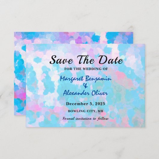 Elegant Blauw Roze Cirkels Waterverf Bruiloft Save The Date (Voorkant / Achterkant)