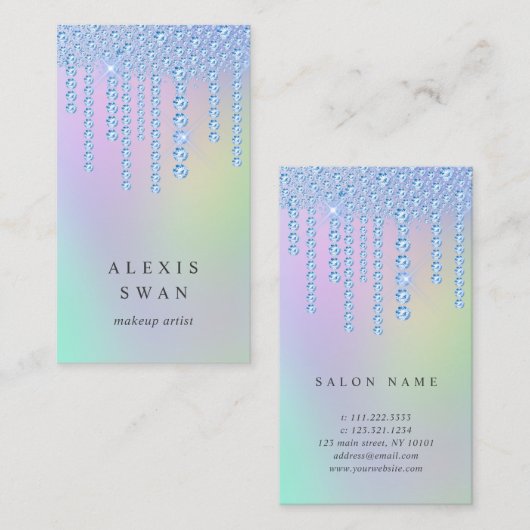 Elegant blauw roze en mijndiamanten make-up kunste visitekaartje (Voorkant / Achterkant)