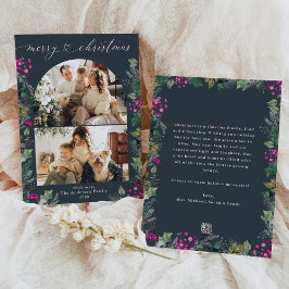 Elegant Blauw Roze Foliage 2 Foto Kerst Kaart